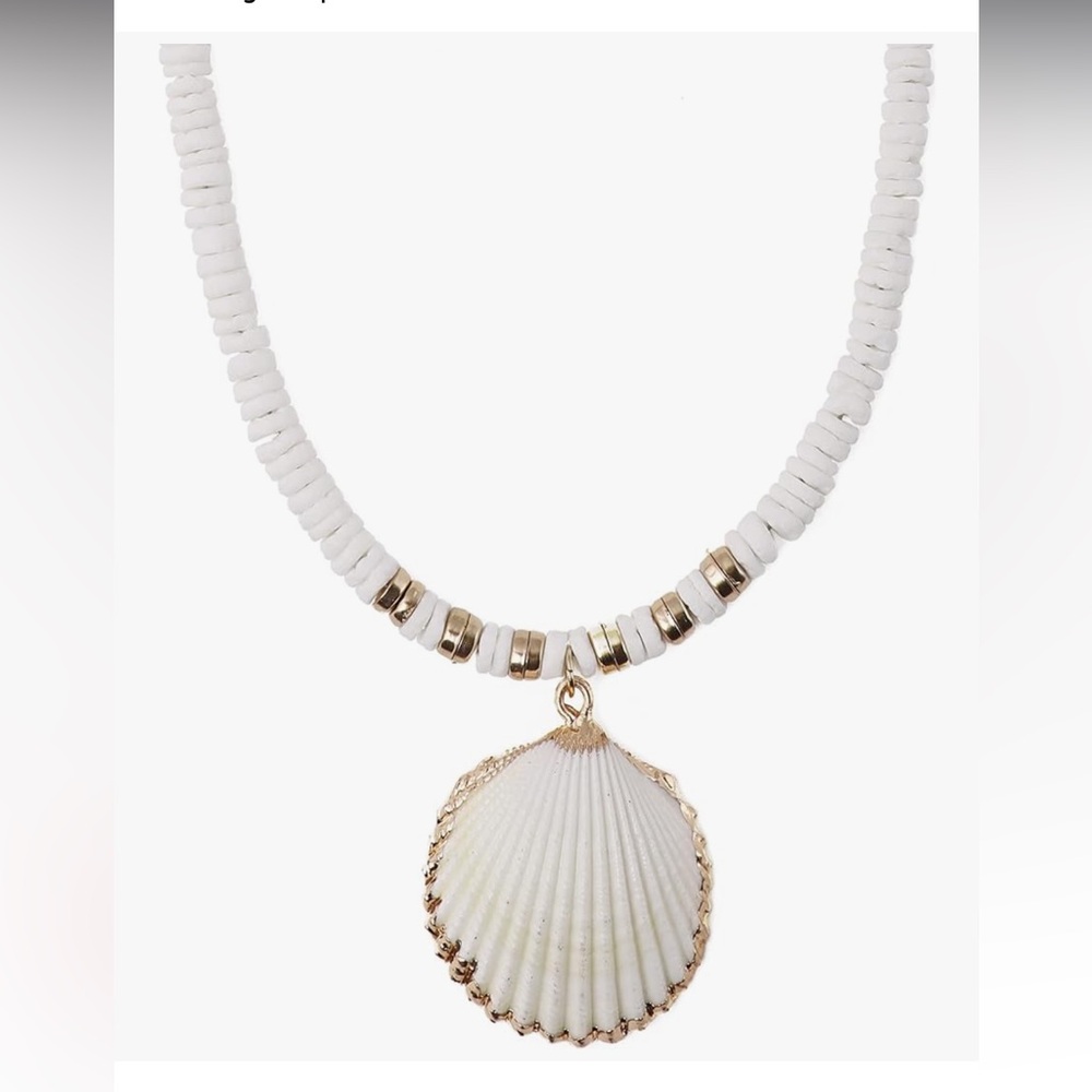 Bohemian White Seashell Necklace, Summer Beach Shell Charm Necklace